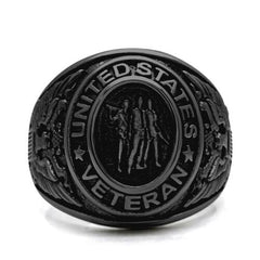 Jewellery Kingdom Mens Veteran Signet Pinky Black Military Stainless Steel No Stone Ring - Jewelry Rings - British D'sire