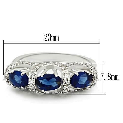 Jewellery Kingdom Montana Sapphire Simulated Three Diamond Raised Oval Stone Womens Ring (Blue) Secondary image