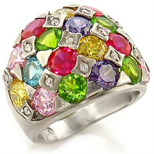 Jewellery Kingdom Multi Coloured Cubic Zirconia Sparkling Handmade Silver Ladies Dome Ring - Jewelry Rings - British D'sire Main image