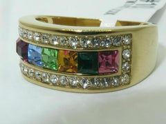 Jewellery Kingdom Multi Coloured Gemstones Princess Cut Cubic Zirconia Gold Ring - Jewelry Rings - British D'sire