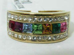 Jewellery Kingdom Multi Coloured Gemstones Princess Cut Cubic Zirconia Gold Ring - Jewelry Rings - British D'sire