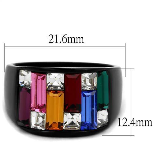 Jewellery Kingdom Multi Coloured Ladies Cubic Zirconia Oblong Steel Black Ring Secondary image