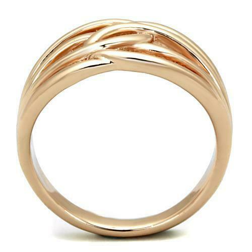 Jewellery Kingdom No Stone Flat Steel Pretty Elegant Weave Ladies Rose Gold Ring Band - Jewelry Rings - British D'sire