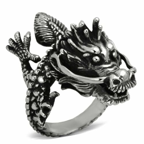 Jewellery Kingdom No Stone Stainless Steel Detailed Biker Goth Ladies Dragon Ring (Silver) - Jewelry Rings - British D'sire