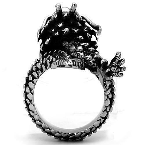Jewellery Kingdom No Stone Stainless Steel Detailed Biker Goth Ladies Dragon Ring (Silver) - Jewelry Rings - British D'sire