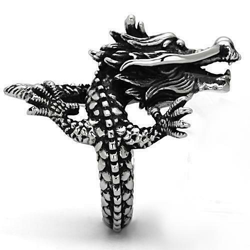 Jewellery Kingdom No Stone Stainless Steel Detailed Biker Goth Ladies Dragon Ring (Silver) - Jewelry Rings - British D'sire