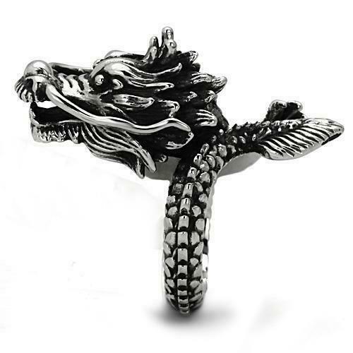 Jewellery Kingdom No Stone Stainless Steel Detailed Biker Goth Ladies Dragon Ring (Silver) - Jewelry Rings - British D'sire