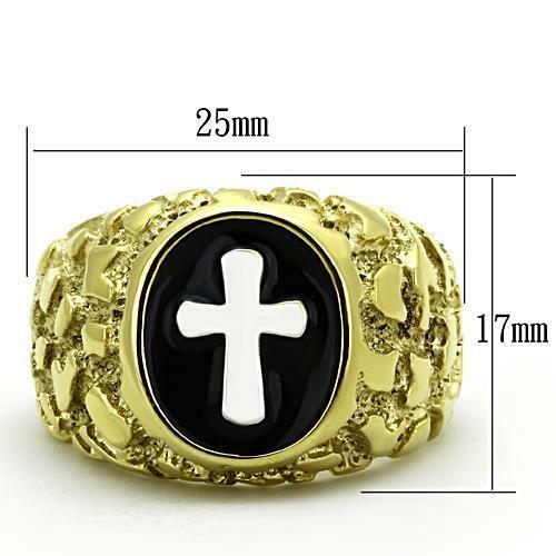 Jewellery Kingdom Nugget Signet Pinky Black Steel No Tarnish Mens Cross Ring (Gold) - Rings - British D'sire