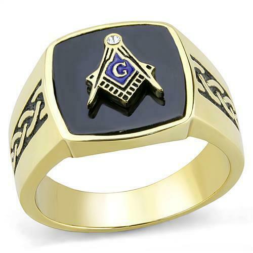 Jewellery Kingdom Onyx Black Signer Military Pinky Steel 18kt Mens Gold Masonic Ring - Jewelry Rings - British D'sire