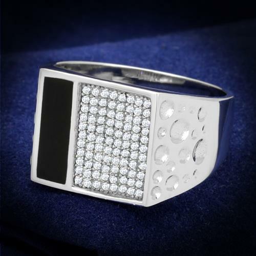 Jewellery Kingdom Onyx Signet Cubic Zirconia Stamped 925 Italian Mens Silver Ring (Black) - Jewelry Rings - British D'sire