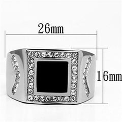 Jewellery Kingdom Onyx Square Jet Agate Cubic Zirconia Signet Pinky Stainless Steel Mens Black Ring - Jewelry Rings - British D'sire