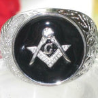 Jewellery Kingdom Onyx Stainless Steel Silver Black Signet Pinky Masonic Diamond Ring - Jewelry Rings - British D'sire