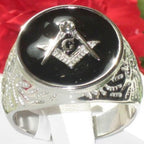 Jewellery Kingdom Onyx Stainless Steel Silver Black Signet Pinky Masonic Diamond Ring - Jewelry Rings - British D'sire