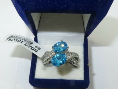 Jewellery Kingdom Oval 3CT Cubic Zirconia Stainless Steel Ladies Topaz Ring (Blue) - Jewelry Rings - British D'sire