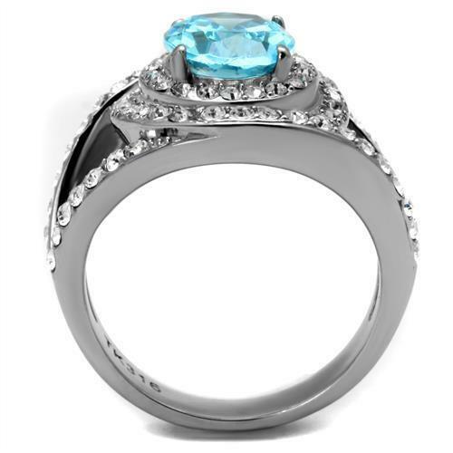 Jewellery Kingdom Oval Blue Topaz Cz 3 Carat Stainless Steel Pave Ring (Silver) - Jewelry Rings - British D'sire