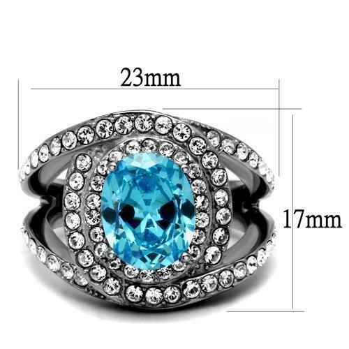 Jewellery Kingdom Oval Blue Topaz Cz 3 Carat Stainless Steel Pave Ring (Silver) Secondary image