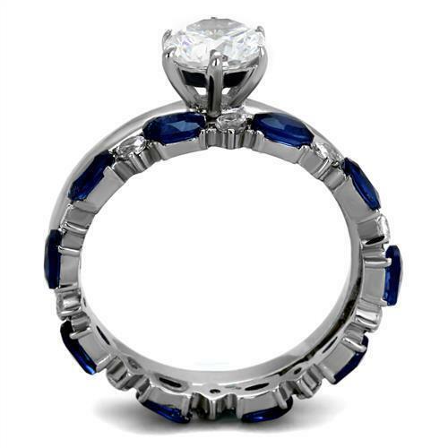 Jewellery Kingdom Oval Blue Wedding Engagement Set Band Sapphire Solitaire Ring Secondary image