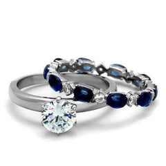 Jewellery Kingdom Oval Blue Wedding Engagement Set Band Sapphire Solitaire Ring (Silver) - Engagement Rings - British D'sire