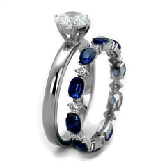 Jewellery Kingdom Oval Blue Wedding Engagement Set Band Sapphire Solitaire Ring (Silver) - Engagement Rings - British D'sire