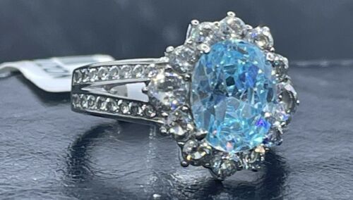 Jewellery Kingdom Oval Cluster CZ Stainless Steel Dress Sparkle Ladies Blue Topaz Ring - Jewelry Rings - British D'sire