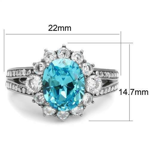 Jewellery Kingdom Oval Cluster CZ Stainless Steel Dress Sparkle Ladies Blue Topaz Ring - Jewelry Rings - British D'sire