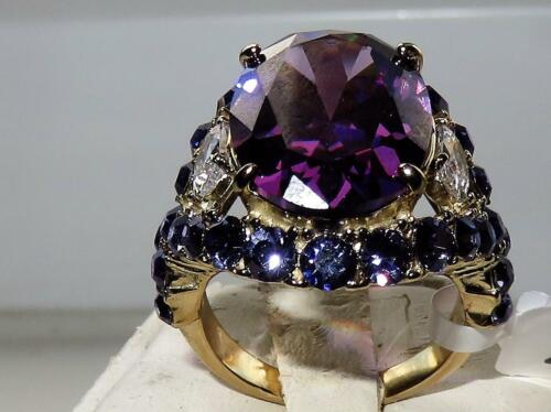 Jewellery Kingdom Oval Cocktail Cubic Zirconia 1.54CT Steel Purple Ladies Amethyst Gold Ring - Jewelry Rings - British D'sire Main image