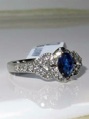Jewellery Kingdom Oval Cubic Zirconia Accents Fancy Elegant Stainless Steel Ladies Sapphire Ring - Jewelry Rings - British D'sire
