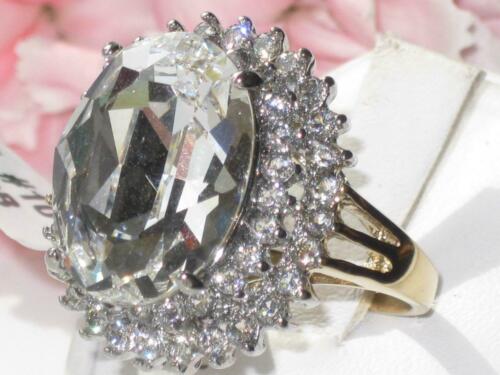 Jewellery Kingdom Oval Cubic Zirconia Cocktail Steel Super Sparkling Ladies Ring (Gold) - Jewelry Rings - British D'sire