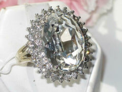 Jewellery Kingdom Oval Cubic Zirconia Cocktail Steel Super Sparkling Ladies Ring (Gold) - Jewelry Rings - British D'sire