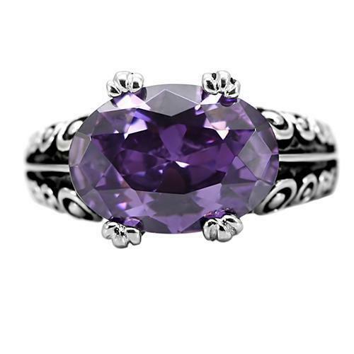 Jewellery Kingdom Oval Cubic Zirconia Purple Stainless Steel Antiqued Ladies Amethyst Ring Secondary image