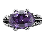 Jewellery Kingdom Oval Cubic Zirconia Purple Stainless Steel Antiqued Ladies Amethyst Ring - Jewelry Rings - British D'sire