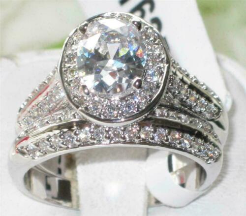 Jewellery Kingdom Oval Cubic Zirconia Stainless Steel Sparkling Engagement Wedding Ring Set Band (Silver) - Engagement Rings - British D'sire