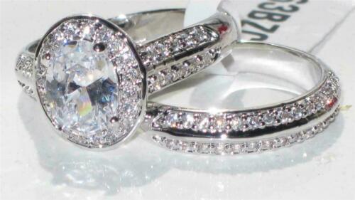 Jewellery Kingdom Oval Cubic Zirconia Stainless Steel Sparkling Engagement Wedding Ring Set Band (Silver) - Engagement Rings - British D'sire