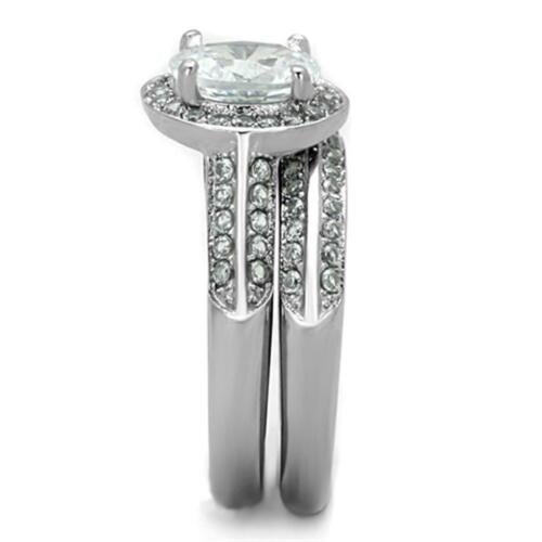 Jewellery Kingdom Oval Cubic Zirconia Stainless Steel Sparkling Engagement Wedding Ring Set Band (Silver) - Engagement Rings - British D'sire