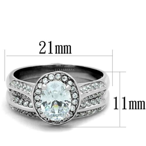 Jewellery Kingdom Oval Cubic Zirconia Stainless Steel Sparkling Engagement Wedding Ring Set Band Secondary image