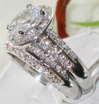 Jewellery Kingdom Oval Cubic Zirconia Stainless Steel Sparkling Engagement Wedding Ring Set Band (Silver) - Engagement Rings - British D'sire