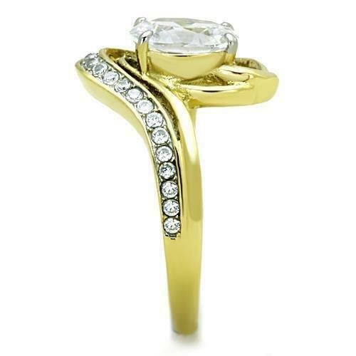 Jewellery Kingdom Oval Cubic Zirconia Steel 18KT Swirl Classy Realistic Ladies Ring (Gold) - Rings - British D'sire