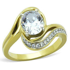 Jewellery Kingdom Oval Cubic Zirconia Steel 18KT Swirl Classy Realistic Ladies Ring (Gold) - Rings - British D'sire