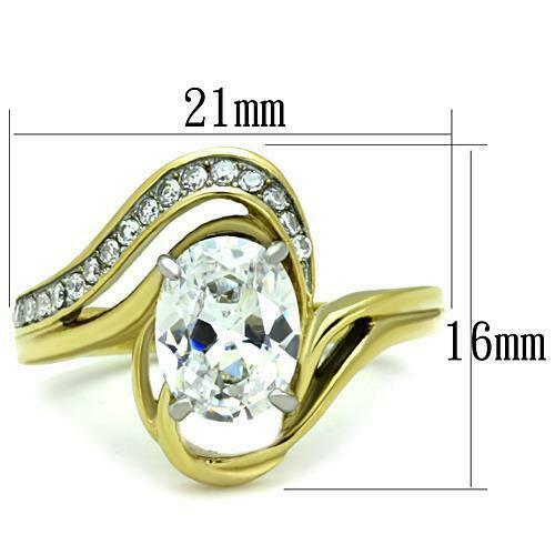 Jewellery Kingdom Oval Cubic Zirconia Steel 18KT Swirl Classy Realistic Ladies Ring (Gold) - Rings - British D'sire
