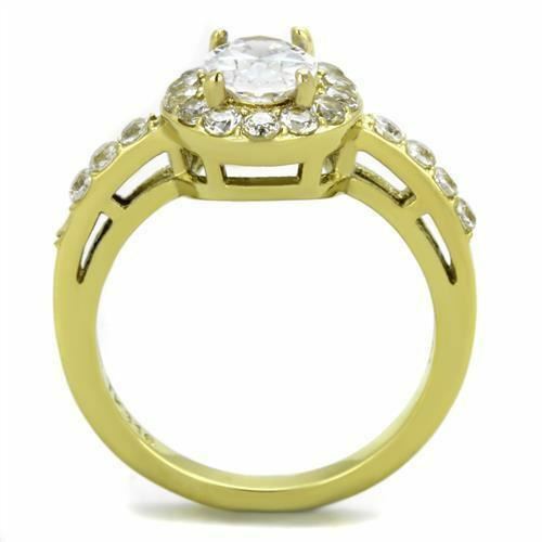 Jewellery Kingdom Oval Dress Simulated Diamonds Pretty 18kt Steel Gold Ring - Jewelry Rings - British D'sire