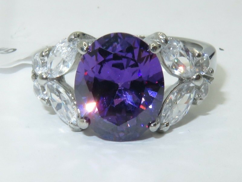 Jewellery Kingdom Oval Marquise Dress Simulated Diamonds Stainless Steel Amethyst Ring (Silver) - Jewelry Rings - British D'sire Main image