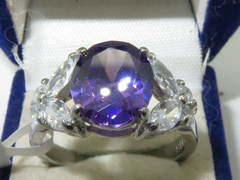 Jewellery Kingdom Oval Marquise Dress Simulated Diamonds Stainless Steel Amethyst Ring (Silver) Secondary image