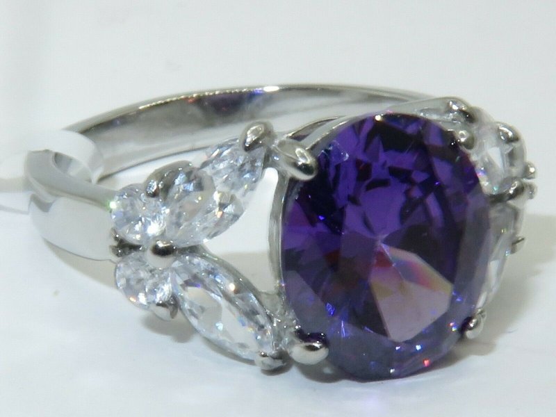 Jewellery Kingdom Oval Marquise Dress Simulated Diamonds Stainless Steel Amethyst Ring (Silver) - Jewelry Rings - British D'sire
