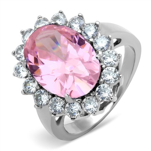Jewellery Kingdom Oval Sapphire Cz Stainless Steel 12 Carat Dress Silver Ladies Pink Ring - Jewelry Rings - British D'sire Main image
