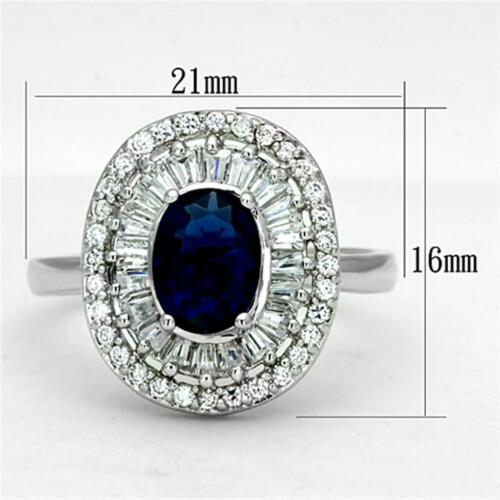 Jewellery Kingdom Oval Silver Baguettes Simulated Diamonds Rhodium Ladies Sapphire Ring - Jewelry Rings - British D'sire Main image