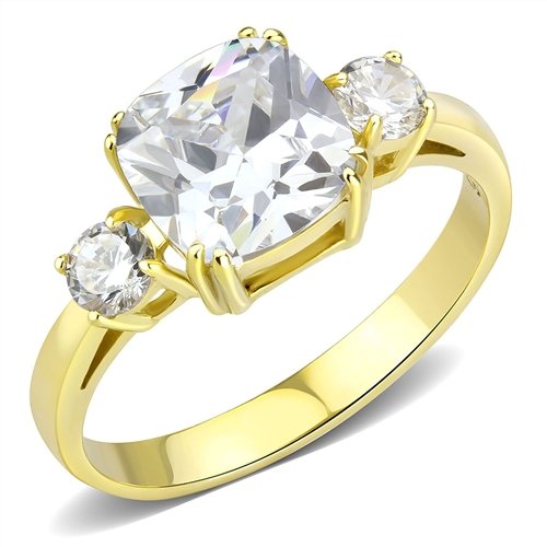 Jewellery Kingdom Past Present Future Annivarsary Three Stone Simulated Diamond Ring (Gold) - Rings - British D'sire
