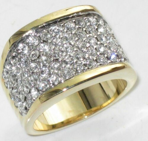 Jewellery Kingdom Pave 18KT Comfort Cubic Zirconia Steel Sparkling Ladies Ring (Clear & Gold) - Jewelry Rings - British D'sire