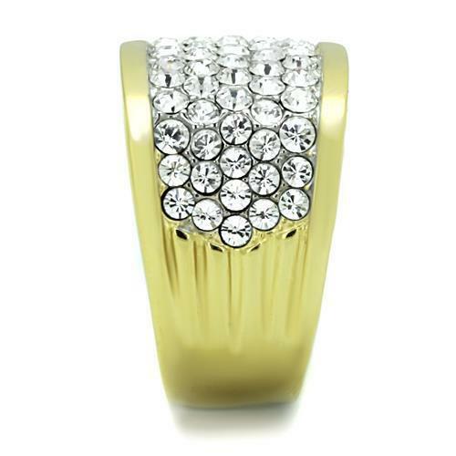 Jewellery Kingdom Pave Comfort 18KT Steel Cubic Zirconia Super Sparkling Classy Ladies Ring Band (Gold) - Jewelry Rings - British D'sire