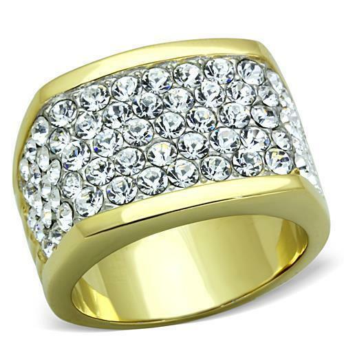Jewellery Kingdom Pave Comfort 18KT Steel Cubic Zirconia Super Sparkling Classy Ladies Ring Band (Gold) - Jewelry Rings - British D'sire Main image