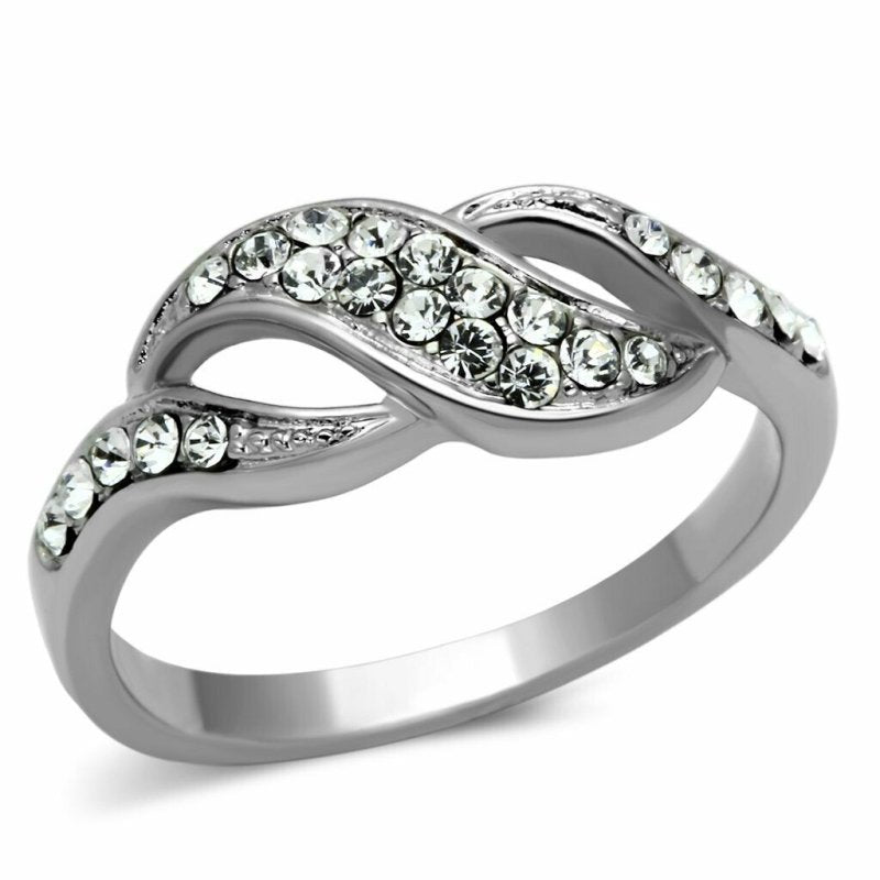 Jewellery Kingdom Pave Elegant Stainless Steel Sparkling Ladies Ring Band (Silver) - Jewelry Rings - British D'sire Main image